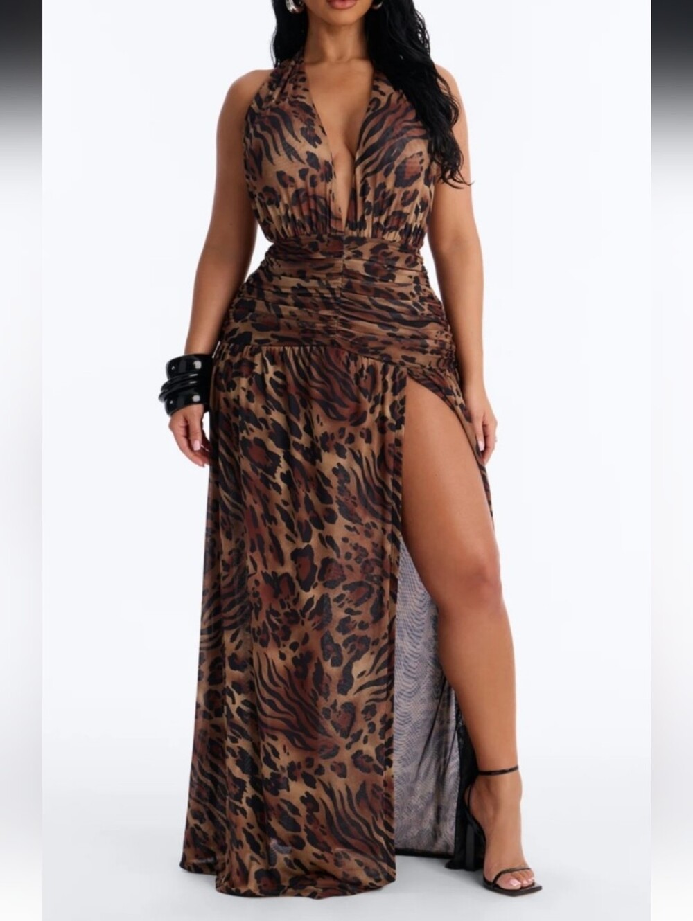 Leopard Mesh Maxi Dress
